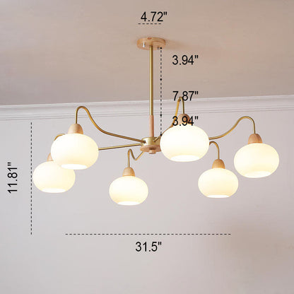 Nordic Japanese Glass Round Wood 3/6/8 Light Chandelier