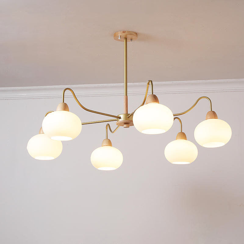 Nordic Japanese Glass Round Wood 3/6/8 Light Chandelier