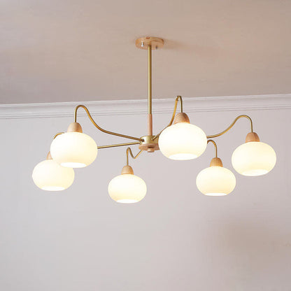 Nordic Japanese Glass Round Wood 3/6/8 Light Chandelier
