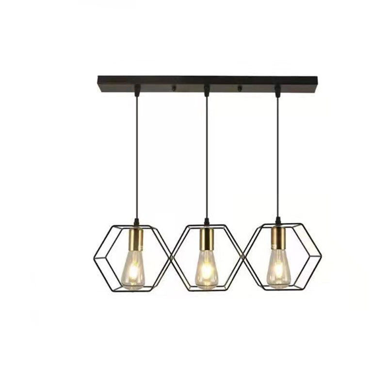 Industrial Vintage Geometric Frame Iron 3/5 Light Island Light Chandelier