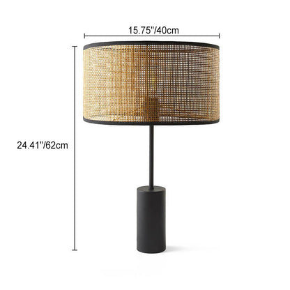 Traditional Rustic Rattan Weaving Cylinder 1-Light Table Lamp For Home Office