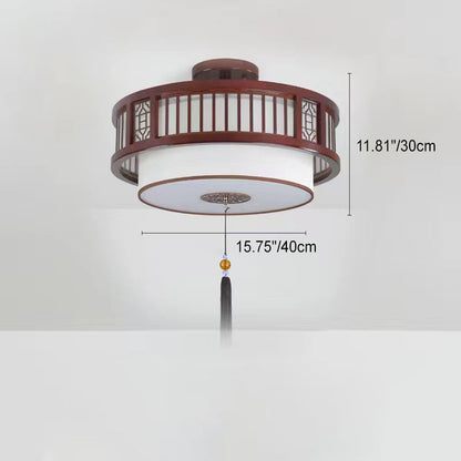 Traditional Chinese Solid Wooden Fabric Lantern Shade 1/3-Light Chandelier For Living Room