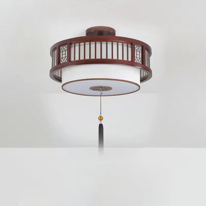Traditional Chinese Solid Wooden Fabric Lantern Shade 1/3-Light Chandelier For Living Room