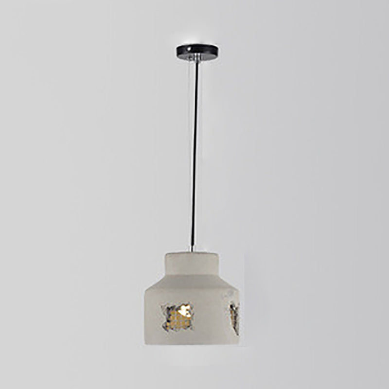 Contemporary Industrial Iron Cement Cylinder Skeletonized Split 1-Light Pendant Light For Dining Room