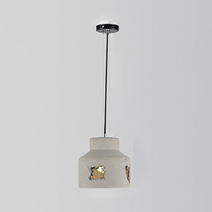 Contemporary Industrial Iron Cement Cylinder Skeletonized Split 1-Light Pendant Light For Dining Room