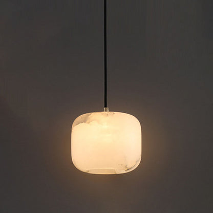 Modern Luxury Geometric Cube Marble Shade Brass 1-Light Pendant Light For Living Room