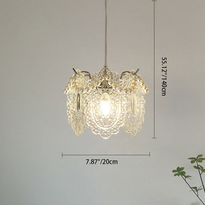 Traditional French Feather Pearl Petal Hardware Glass 1-Light Pendant Light For Bedroom