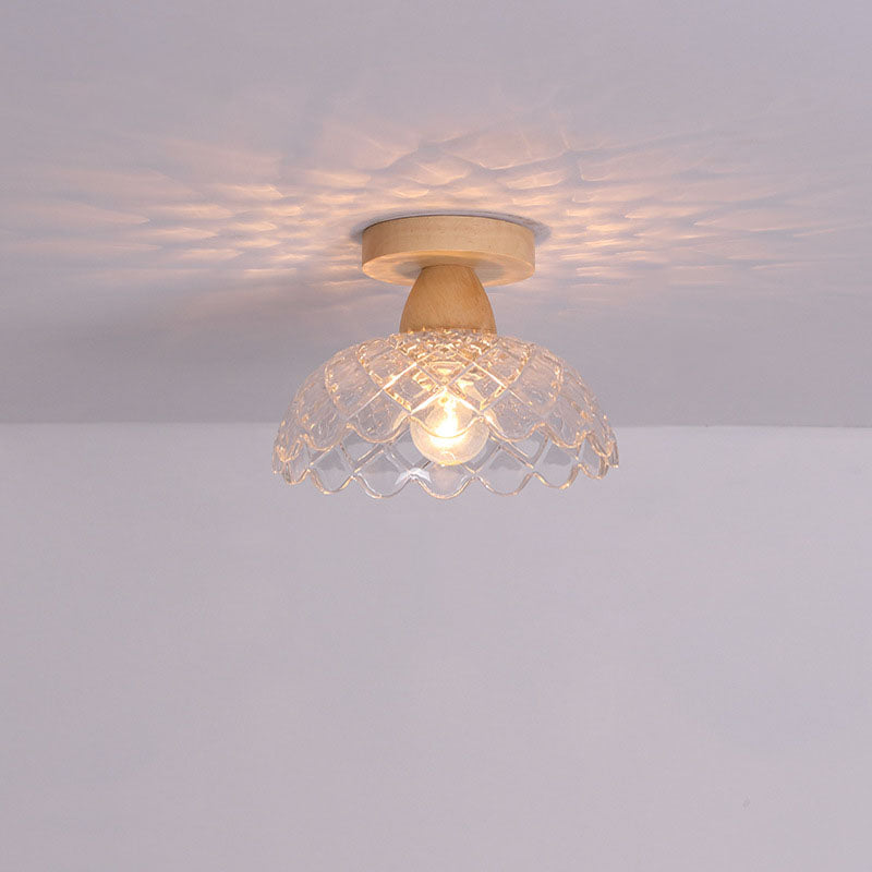 Japanese Minimalist Log Glass 1-Light Semi-Flush Mount Light