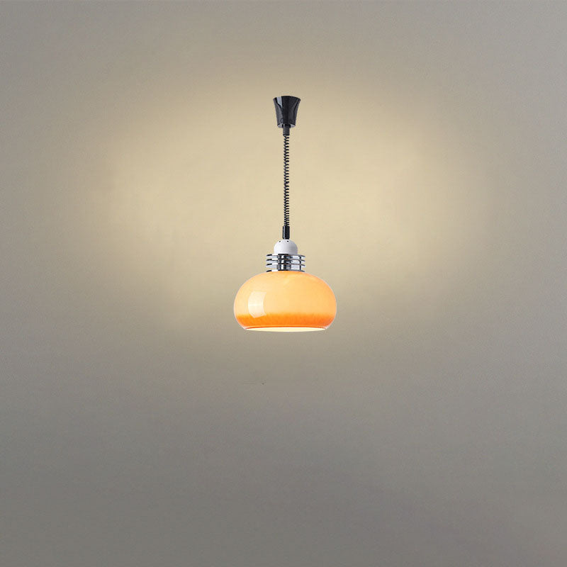 Japanese Minimalist Hardware Glass Round Head Retractable 1-Light Pendant Light
