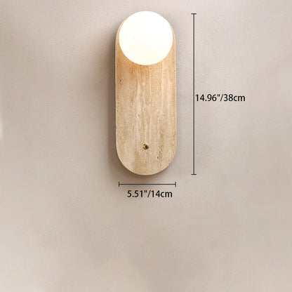 Traditional Japanese Round Oval Yellow Travertine 1-Light Wall Sconce Lamp For Bedroom