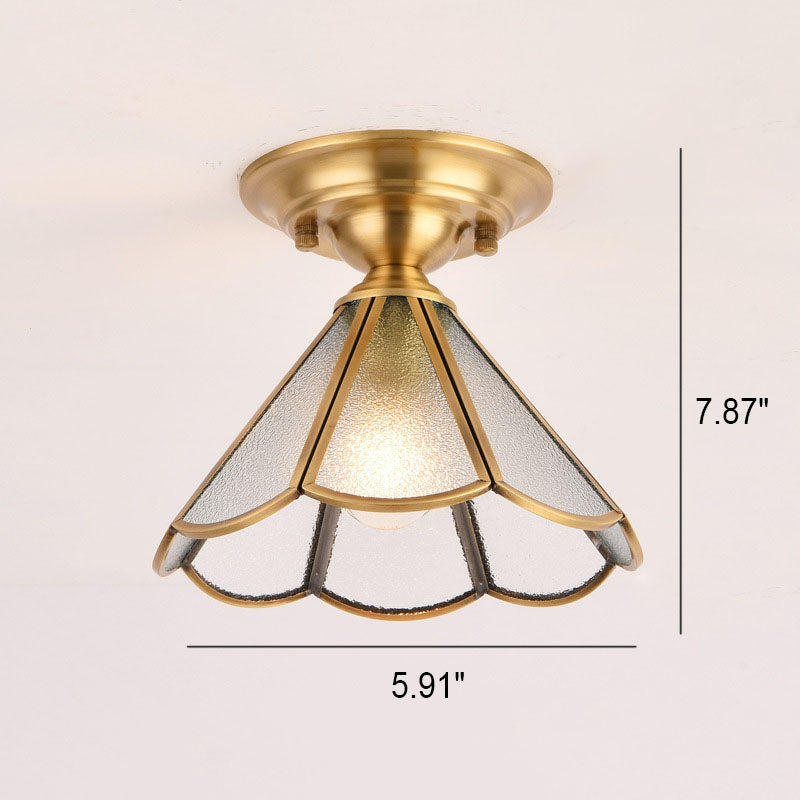 European Luxury Brass Glass Cone 1-Light Semi-Flush Mount Ceiling Light