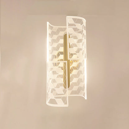 Modern Luxury Iron Acrylic Skeletonized Column Cut Lozenge Line LED Wall Sconce Lamp For Hallway