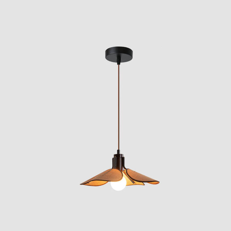 Traditional Japanese Vintage Iron Log Flower Shape 1-Light Pendant Light For Dining Room