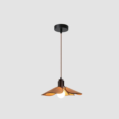 Traditional Japanese Vintage Iron Log Flower Shape 1-Light Pendant Light For Dining Room