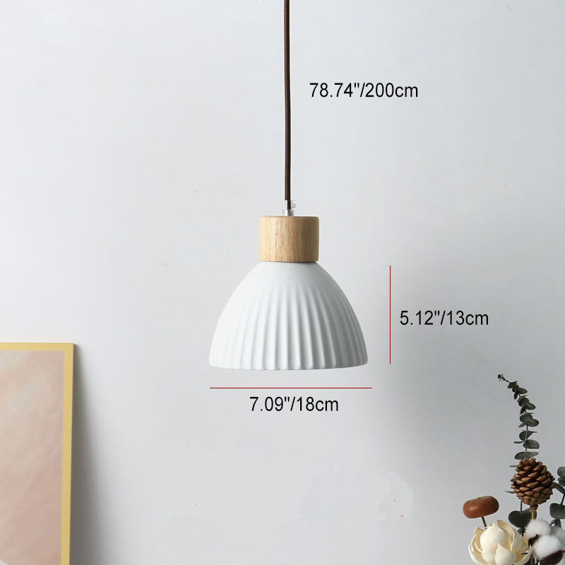 Modern Nordic Ceramic Wood Circle Round 1-Light Pendant Light For Dining Room