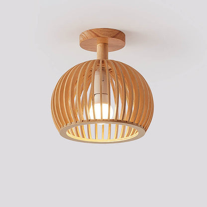 Nordic Wood Geometric Round 1-Light Semi-Flush Mount Ceiling Light