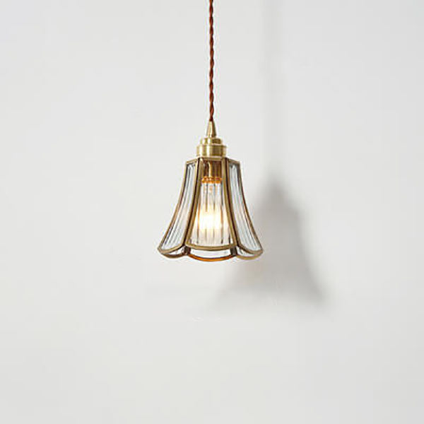 Japanese Vintage Cone Geometric Glass Copper 1-Light Pendant Light