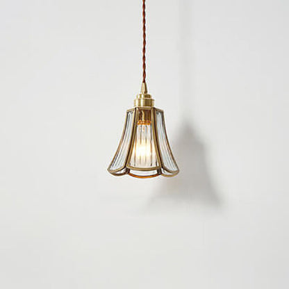 Japanese Vintage Cone Geometric Glass Copper 1-Light Pendant Light