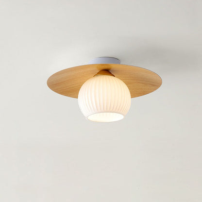 Contemporary Nordic Round Domed Iron Glass 1-Light Semi-Flush Mount Ceiling Light For Living Room