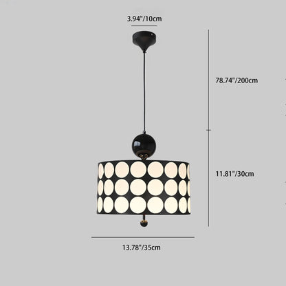 Contemporary Retro Drum Checkerboard Leather Lampshade 3-Light Pendant Light For Dining Room