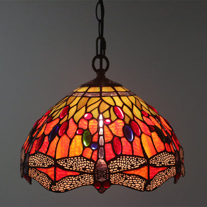 Tiffany Vintage Butterfly Stained Glass Dome 1-Light Pendant Light