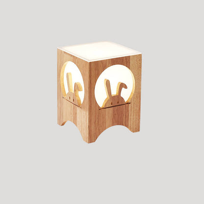 Japanese Harajuku Solid Wood Hollow Pattern Cube Acrylic 1-Light Table Lamp
