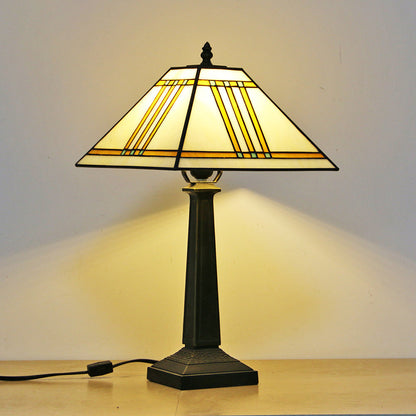 Traditional Tiffany Conic Diamond Deer Alloy Glass 1-Light Table Lamp For Study