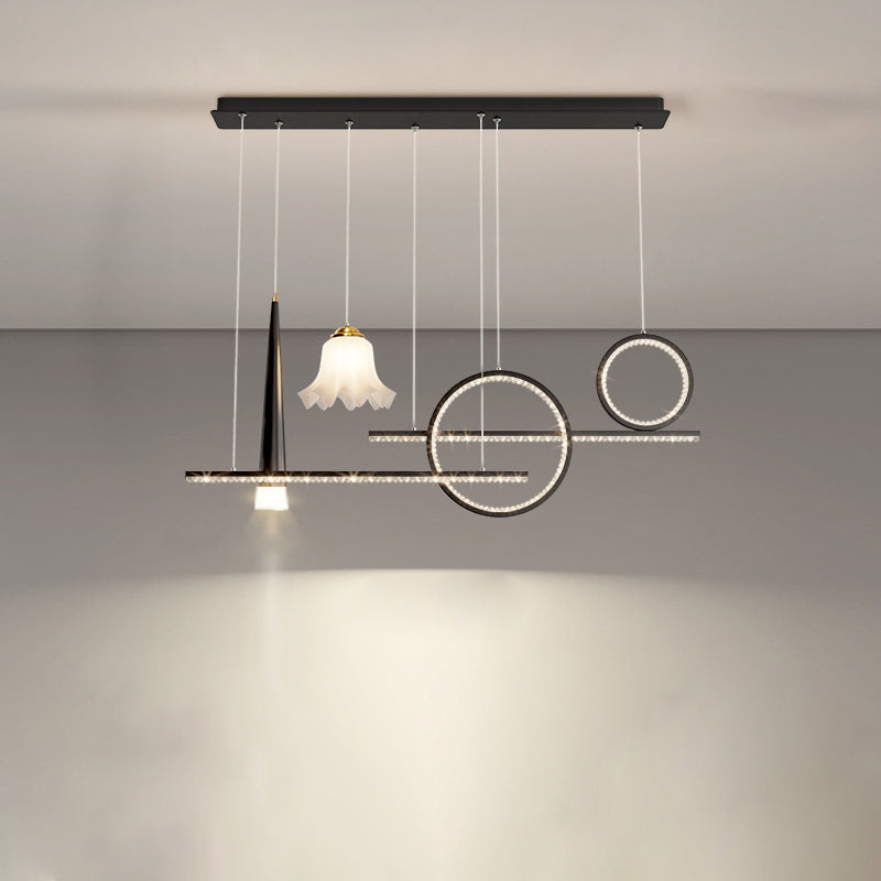 Contemporary Luxury Geometric Ring Glass Ball Shade LED Chandelier Island Light For Living Room