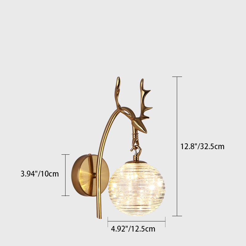 مصباح حائط LED بتصميم عصري بسيط مصنوع من قرن الغزال الدائري المصنوع من الحديد والزجاج لغرفة المعيشة