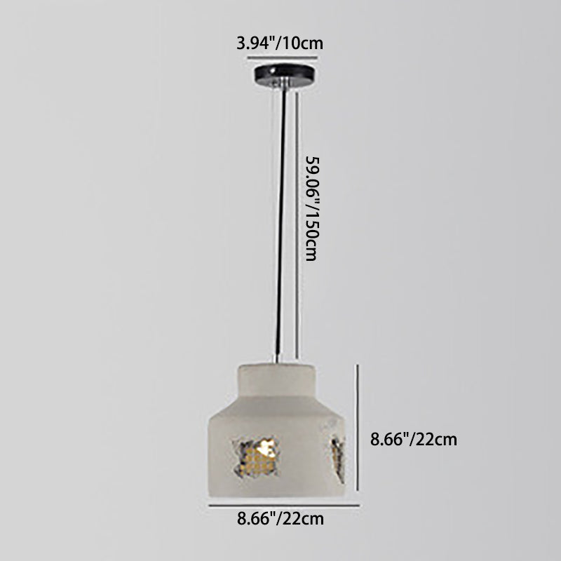Contemporary Industrial Iron Cement Cylinder Skeletonized Split 1-Light Pendant Light For Dining Room