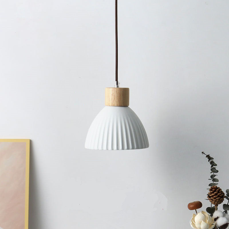 Modern Nordic Ceramic Wood Circle Round 1-Light Pendant Light For Dining Room
