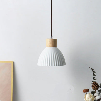 Modern Nordic Ceramic Wood Circle Round 1-Light Pendant Light For Dining Room