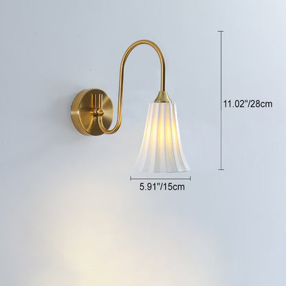 Traditional French Iron Ceramic Ball Ribbed Flower Bud 1-Light Wall Sconce Lamp For Bedside
