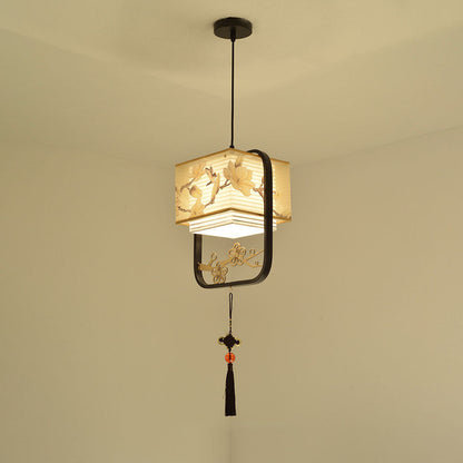 Modern Chinese Fabric Square Magnolia 1-Light Semi-Flush Mount Ceiling Light