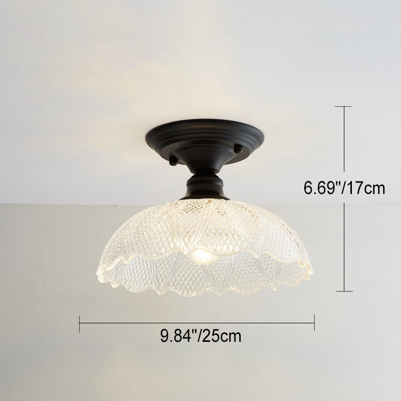 Nordic Vintage Glass Floral Round Geometry 1-Light Semi-Flush Mount Ceiling Light
