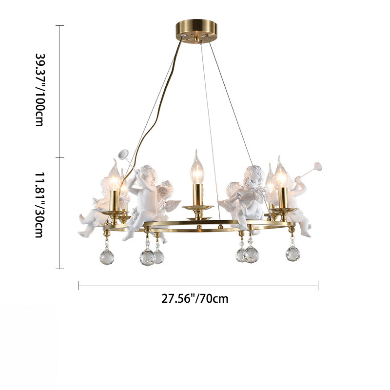 Traditional Vintage Angel Candle Crystal Round ABS Copper 3/6/8 Light Chandelier For Living Room