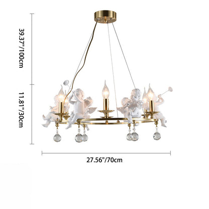 Traditional Vintage Angel Candle Crystal Round ABS Copper 3/6/8 Light Chandelier For Living Room