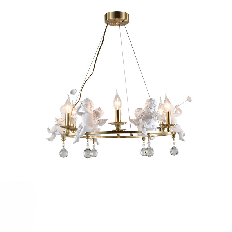 Traditional Vintage Angel Candle Crystal Round ABS Copper 3/6/8 Light Chandelier For Living Room