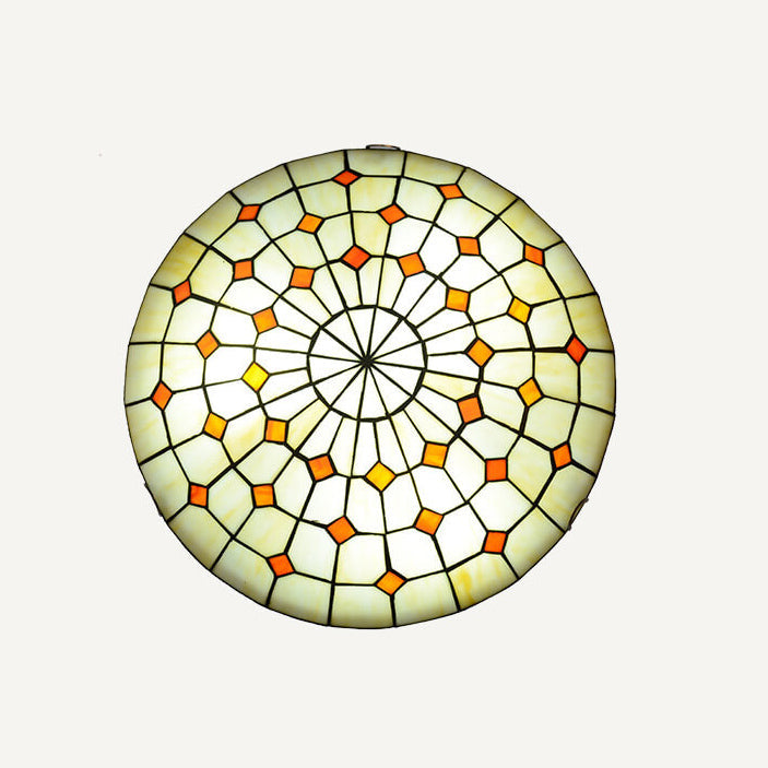 European Tiffany Stained Glass Round 2/3 Light Flush Mount Ceiling Light