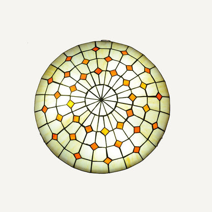 European Tiffany Stained Glass Round 2/3 Light Flush Mount Ceiling Light