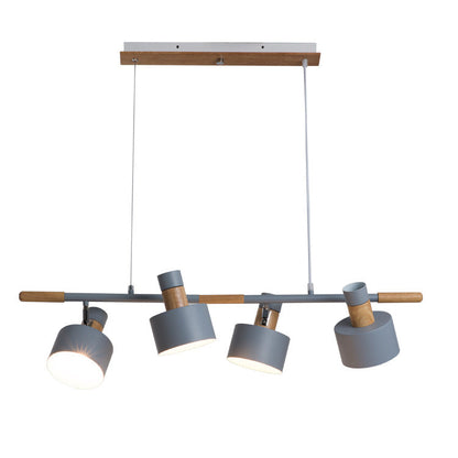 Nordic Minimalist Solid Macaron Color Wood Iron 4-Light Island Light Chandelier