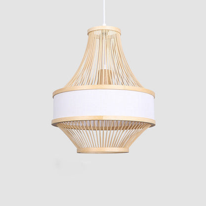 Modern Boho Bamboo Weaving Lantern Fabric 1-Light Pendant Light For Dining Room