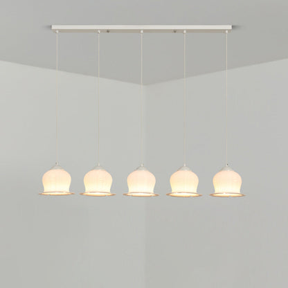 Modern Art Deco PLA Bell Orchid Flower Shade Iron 3/4/5-Light Island Light Chandelier For Dining Room