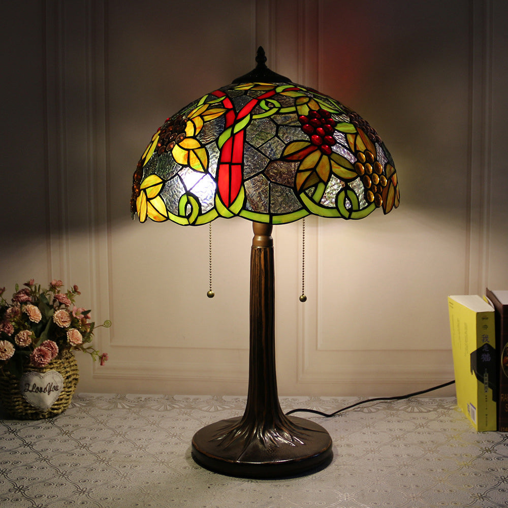 Traditional Rustic Round Resin Glass 2-Light Table Lamp For Bedroom