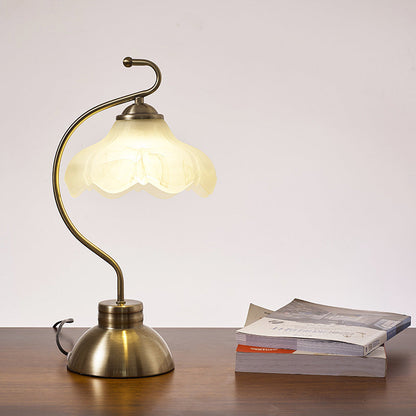 Modern Minimalist Pod Lotus Shaped Glass Iron 1-Light Table Lamp For Bedroom