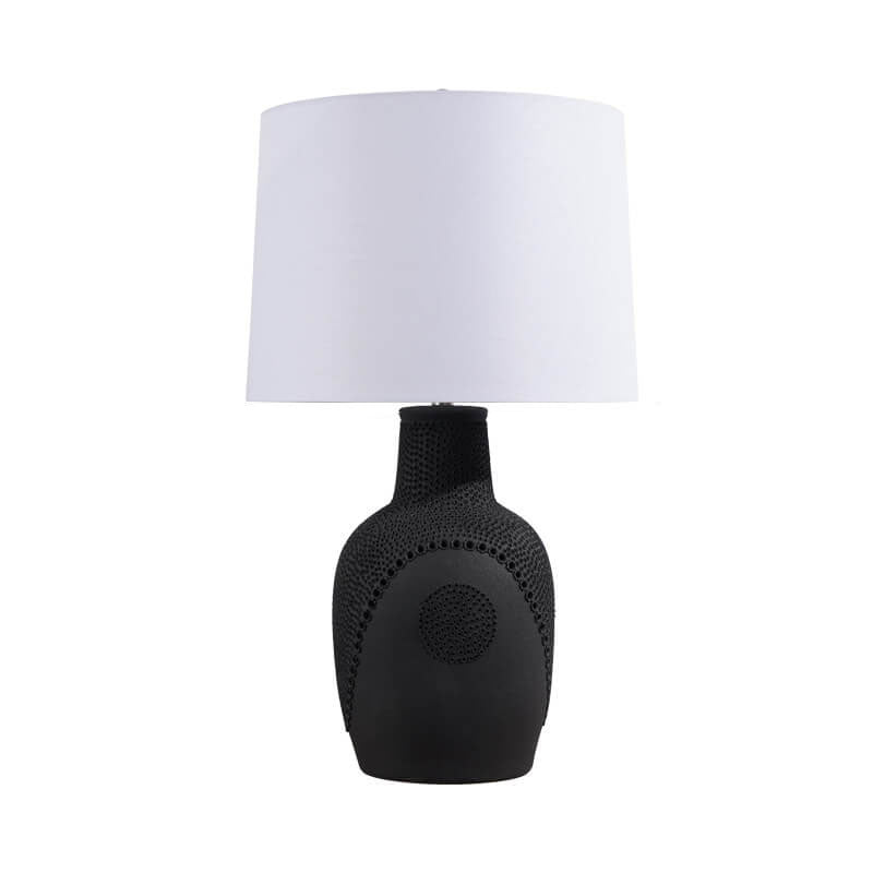 Modern Minimalist Black White Ceramic Jar Drum Fabric 1-Light Table Lamp