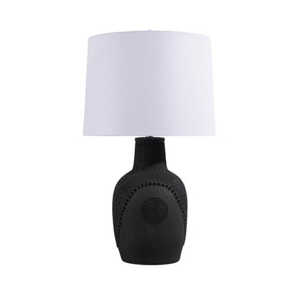Modern Minimalist Black White Ceramic Jar Drum Fabric 1-Light Table Lamp