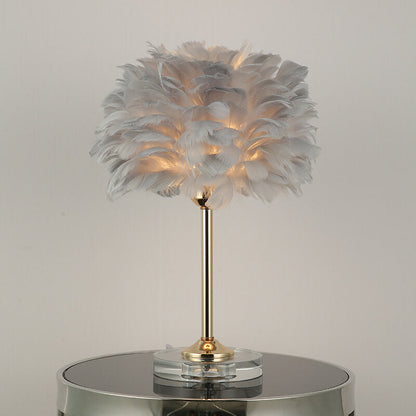 Modern Feather Crystal Base 1-Light Table Lamp