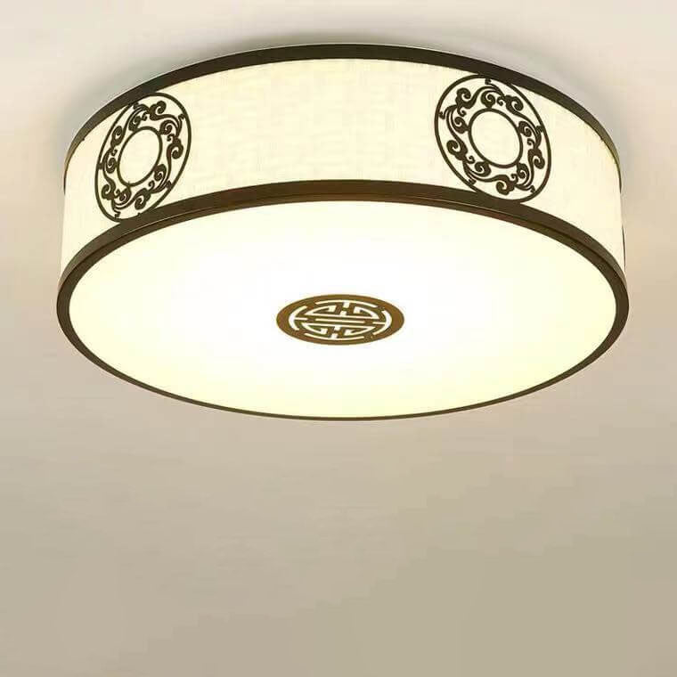 Modern New Chinese Round Fabric Drum LED Flush Mount Ceiling Light