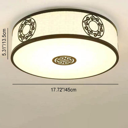 Modern New Chinese Round Fabric Drum LED Flush Mount Ceiling Light